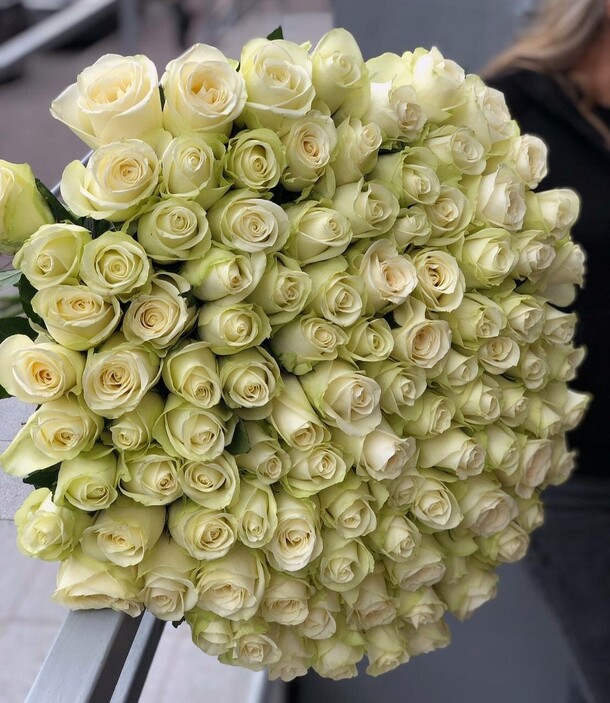 Белые розы большой букет, артикул F1506837 - 26260 рублей, доставка по городу. Flawery - доставка цветов