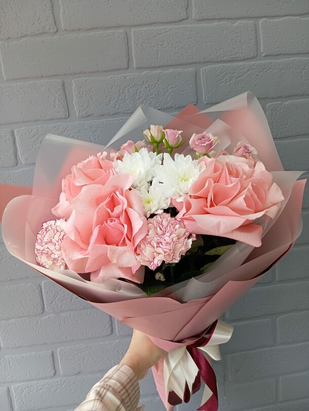 Букет "пудровое послание", артикул F1398211 - 3530 рублей, доставка по городу. Flawery - доставка цветов