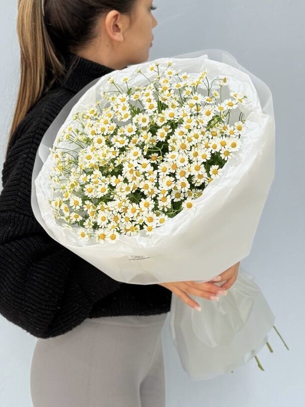 Букет ромашек (матрикария) 055, артикул F1434647 - 5750 рублей, доставка по городу. Flawery - доставка цветов