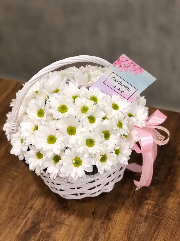 Корзина с ромашками, артикул F1108512 - 5000 рублей, доставка по городу. Flawery - доставка цветов