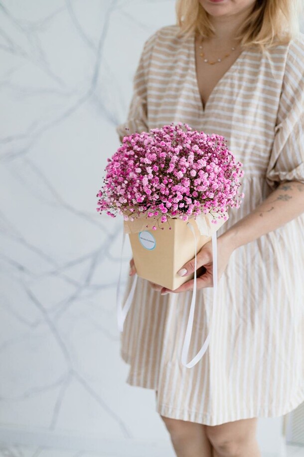 Малиновая сумочка из гипсофилы, артикул F1399565 - 2400 рублей, доставка по городу. Flawery - доставка цветов