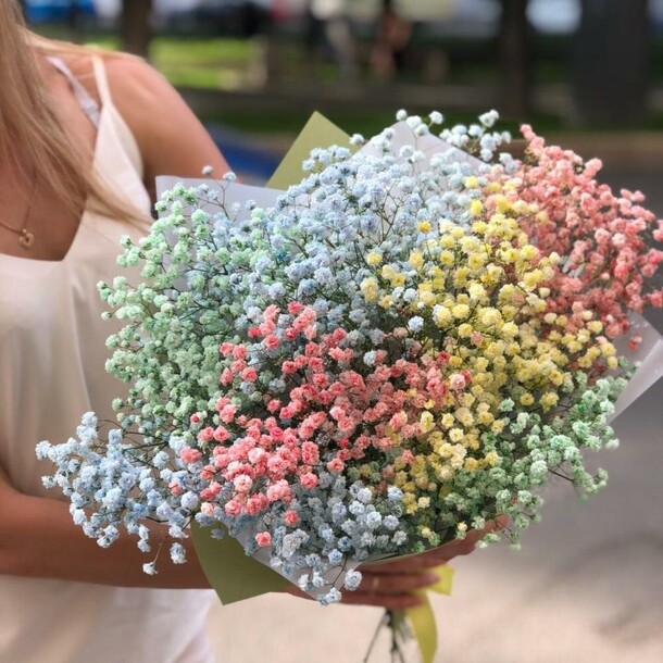 Букет "облако из цветной гипсофилы", артикул F1071859 - 4098 рублей, доставка по городу. Flawery - доставка цветов