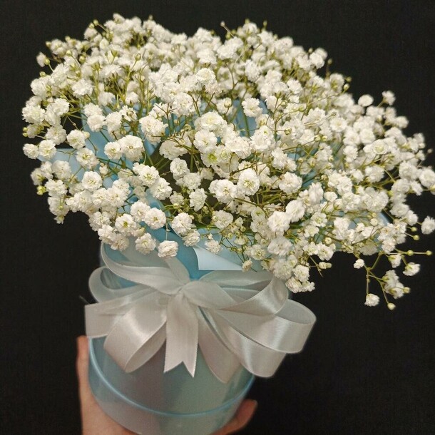 Белая гипсофила в шляпной коробке, артикул F1374603 - 4990 рублей, доставка по городу. Flawery - доставка цветов