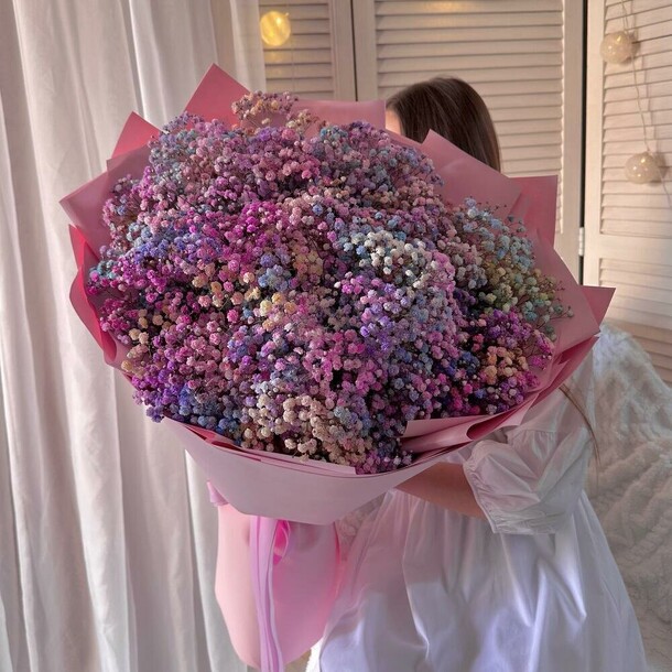 Большой wow букет из радужной гипсофилы, артикул F1341104 - 10185 рублей, доставка по городу. Flawery - доставка цветов