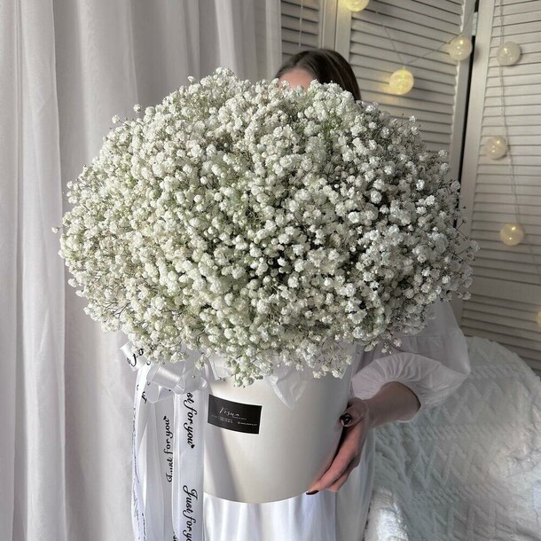 Цветы в коробке: wow белая гипсофила, артикул F1341160 - 9485 рублей, доставка по городу. Flawery - доставка цветов