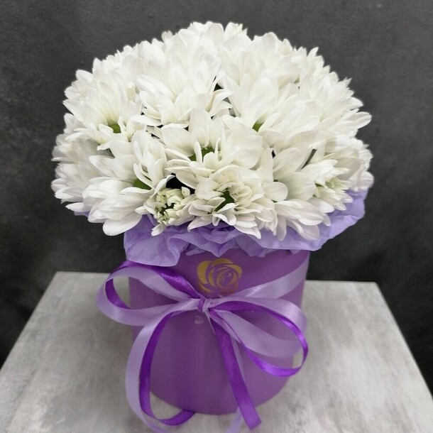 Сrown (хризантемы в боксе), артикул F1070979 - 1980 рублей, доставка по городу. Flawery - доставка цветов