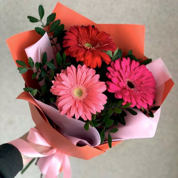 Букет комплимент из гербер, артикул F1246283 - 1573 рублей, доставка по городу. Flawery - доставка цветов