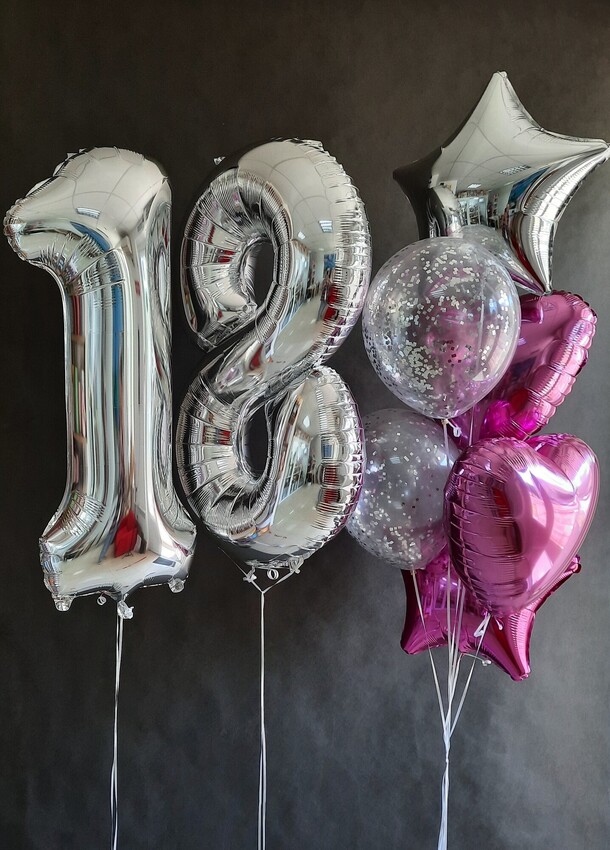 Шары для девушки розовые, серебро, артикул F1490675 - 4292 рублей, доставка по городу. Flawery - доставка цветов