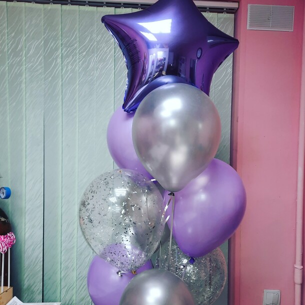 9 шаров сиреневое настроение, артикул F165673 - 2200 рублей, доставка по городу. Flawery - доставка цветов