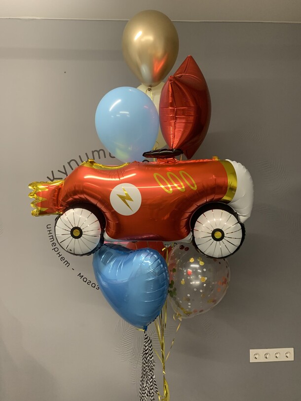 Фонтан из шаров «гонки» для мальчика, артикул F1318830 - 4250 рублей, доставка по городу. Flawery - доставка цветов