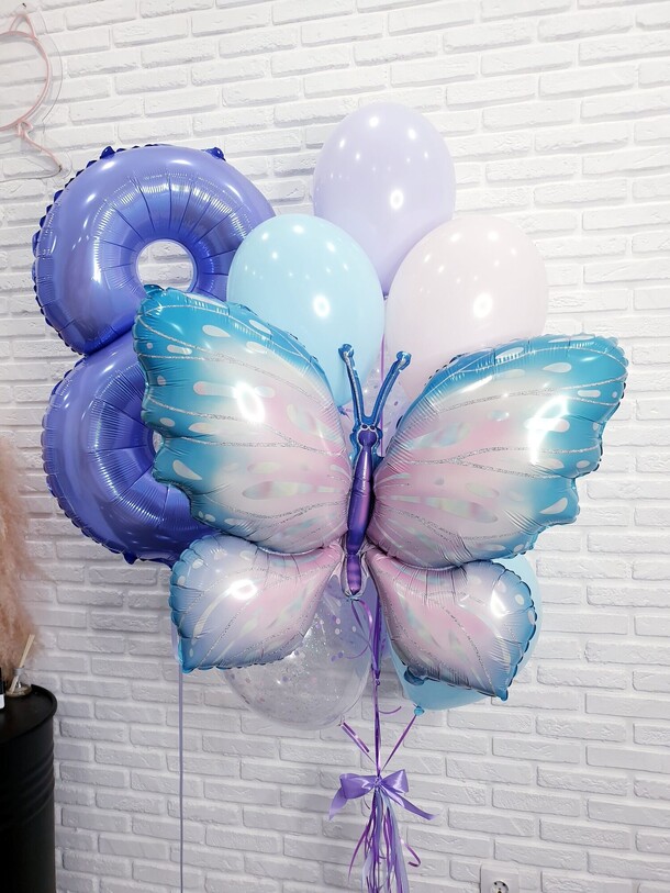 Сет из шаров для девочки с цифрой и бабочкой, артикул F1392967 - 3890 рублей, доставка по городу. Flawery - доставка цветов