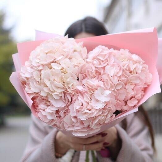 Букет из 3 розовых гортензий, артикул F1385590 - 3769 рублей, доставка по городу. Flawery - доставка цветов