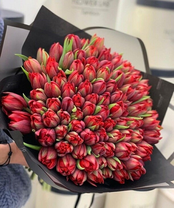 101 тюльпан красный, артикул F1257353 - 29999 рублей, доставка по городу. Flawery - доставка цветов