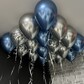 Воздушные шары 20шт под потолок, синие и серебро хром, с конфетти на день рождения