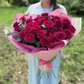 Букет S №212 Малиновые розы 9 шт =27 бутонов + эвкалипт